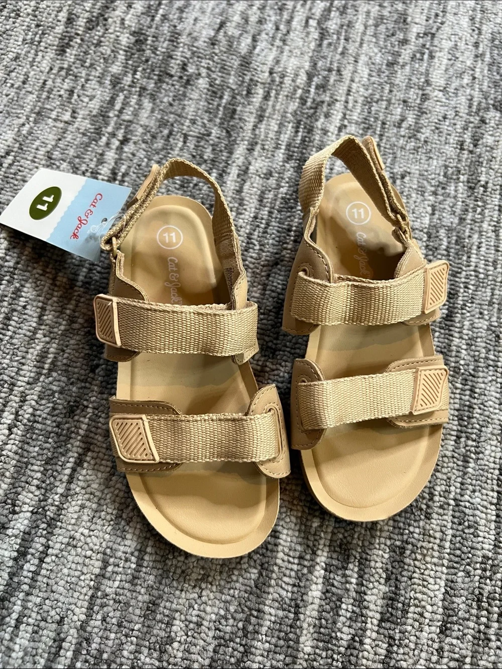 Cat & Jack Beige Hook-and-Loop Kids Sandals Size 11